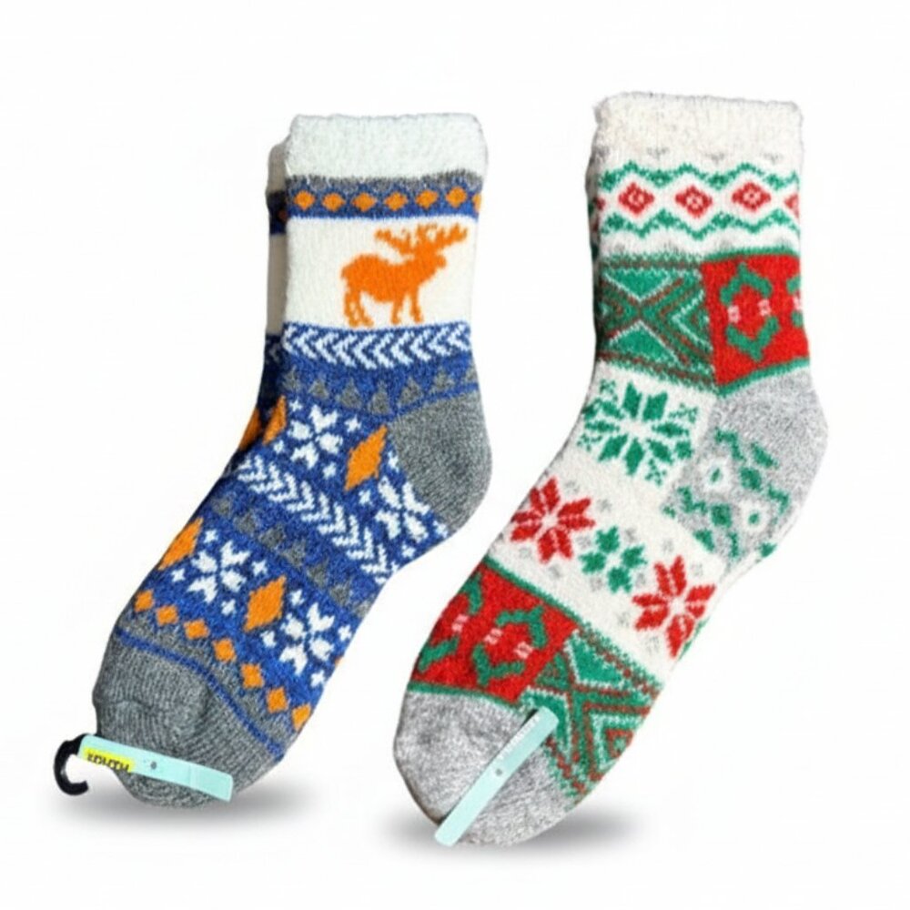 Magellan Outdoors Women's 6-10 & Youth S Lodge Crew Holiday Socks 2 Pairs NEW